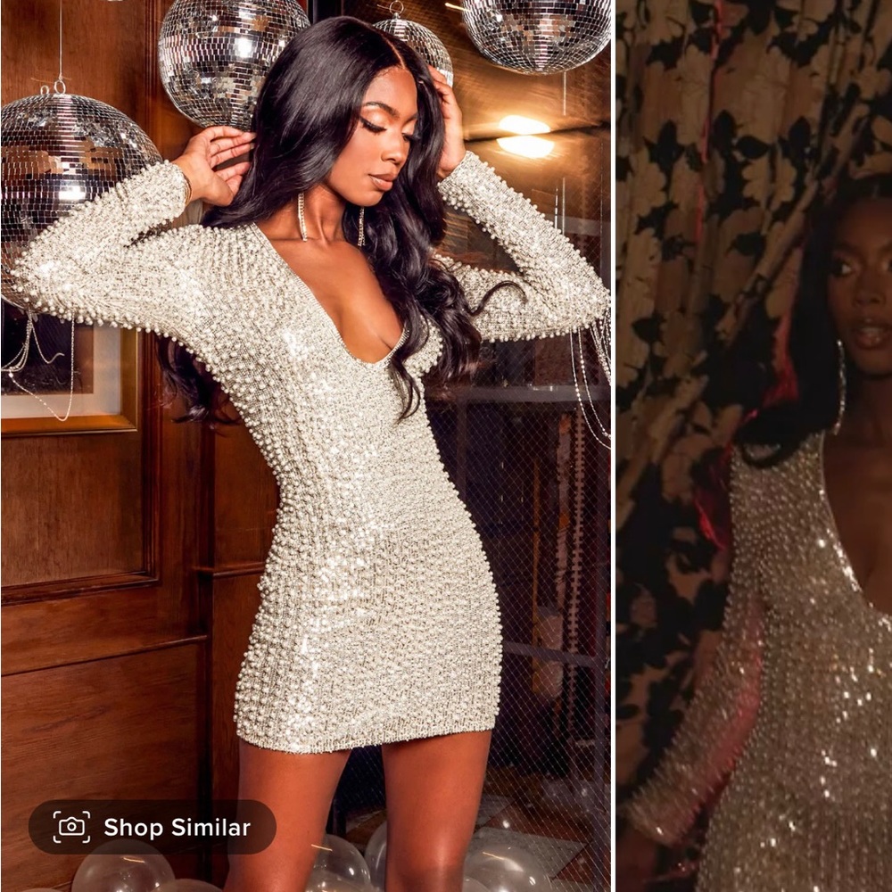 Fashion Nova For Tonight's Special Pearl Mini Dress - Silver
Size: M